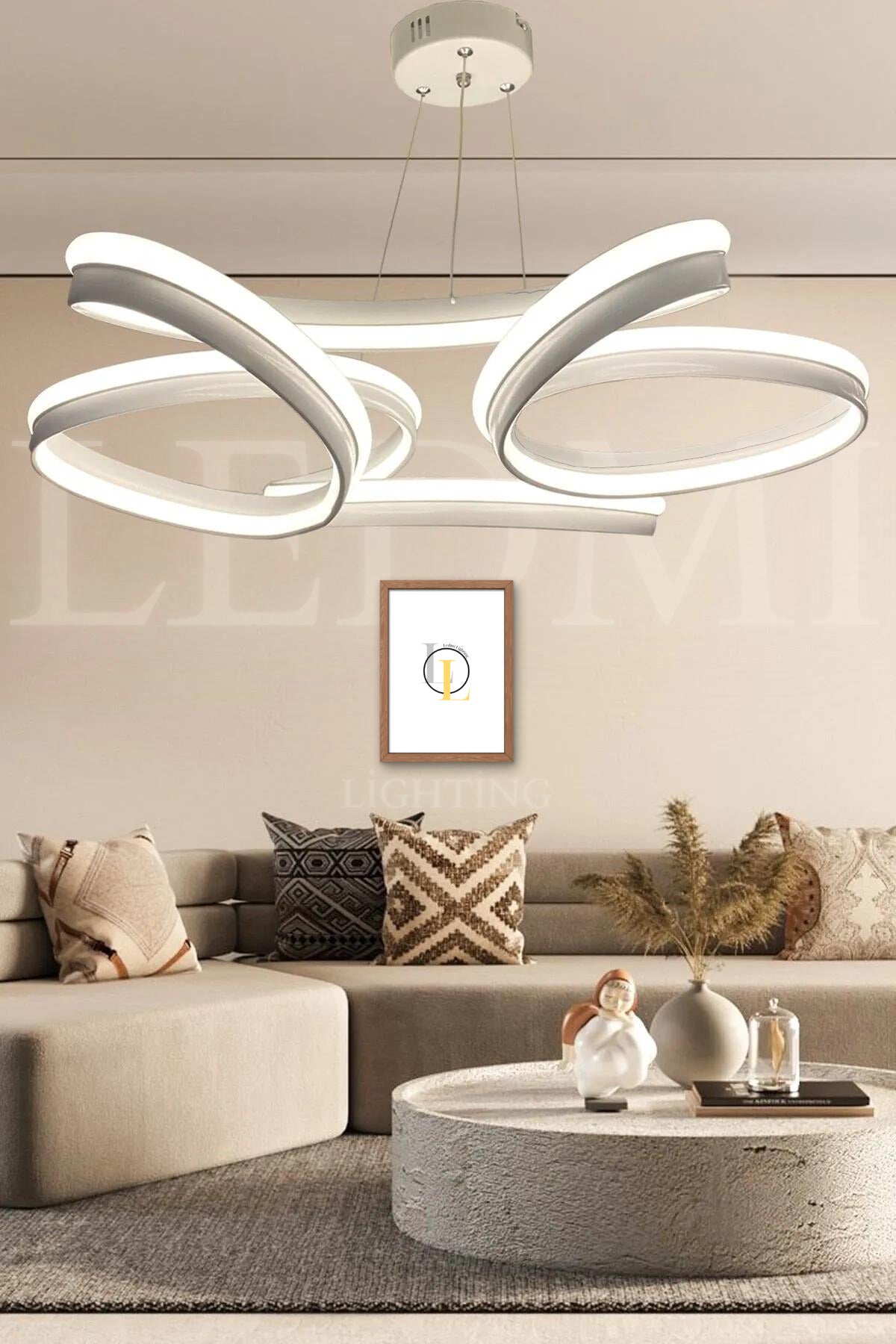 High Illuminance Thick Case Daisy Model White LED Chandelier, 3 Color Lighting, Living Room Chandelier
