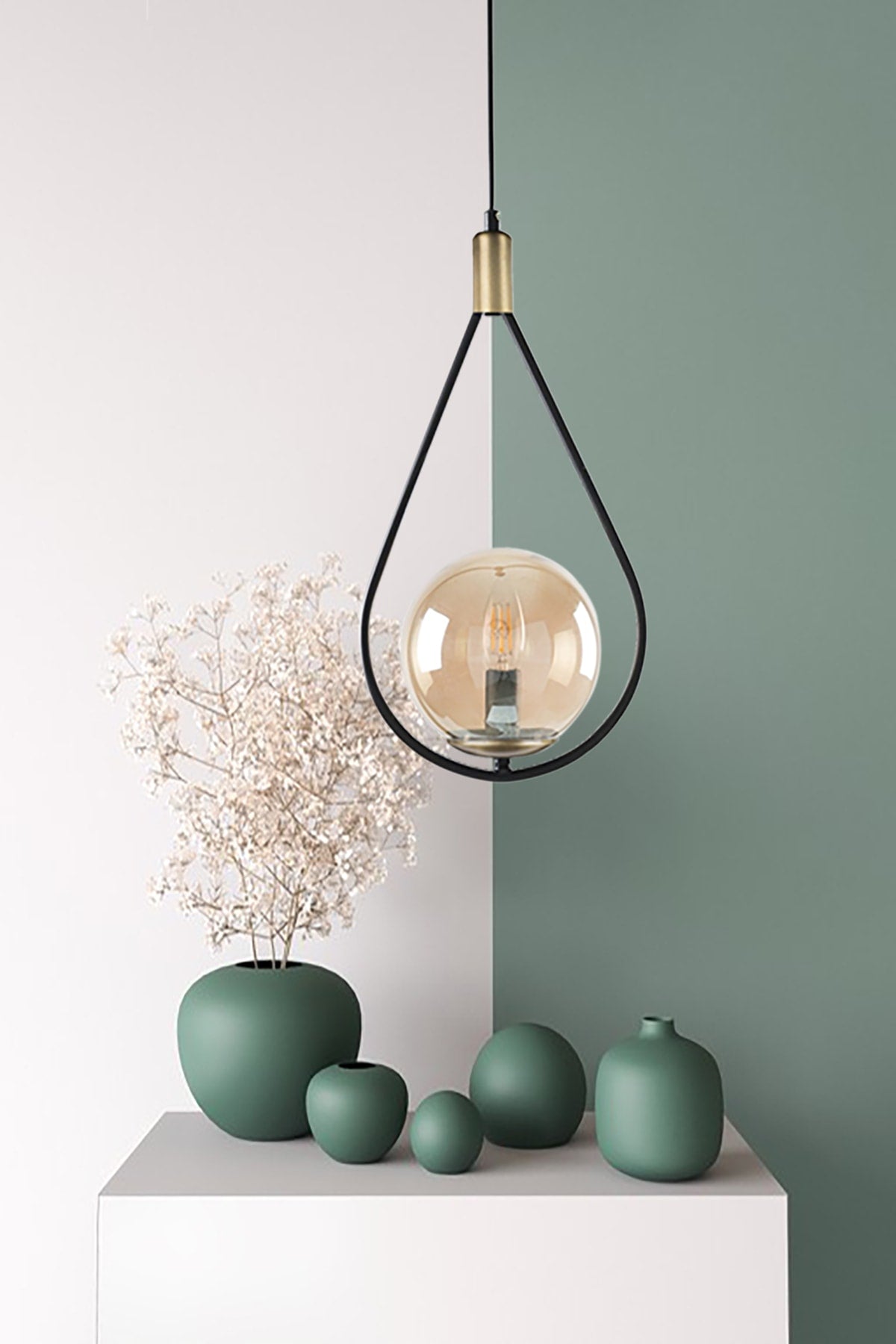 Yağmur Single Modern Living Room, Bedroom, Living Room Black Antique, Honey Glass Chandelier