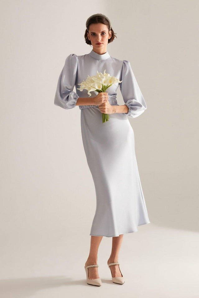 Berthe Judge Collar Light Blue Evening Dress - Swordslife
