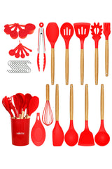 Mikla Heat Resistant Fireproof Non-Stick 33 Piece Silicone Spatula Kitchen Set Red