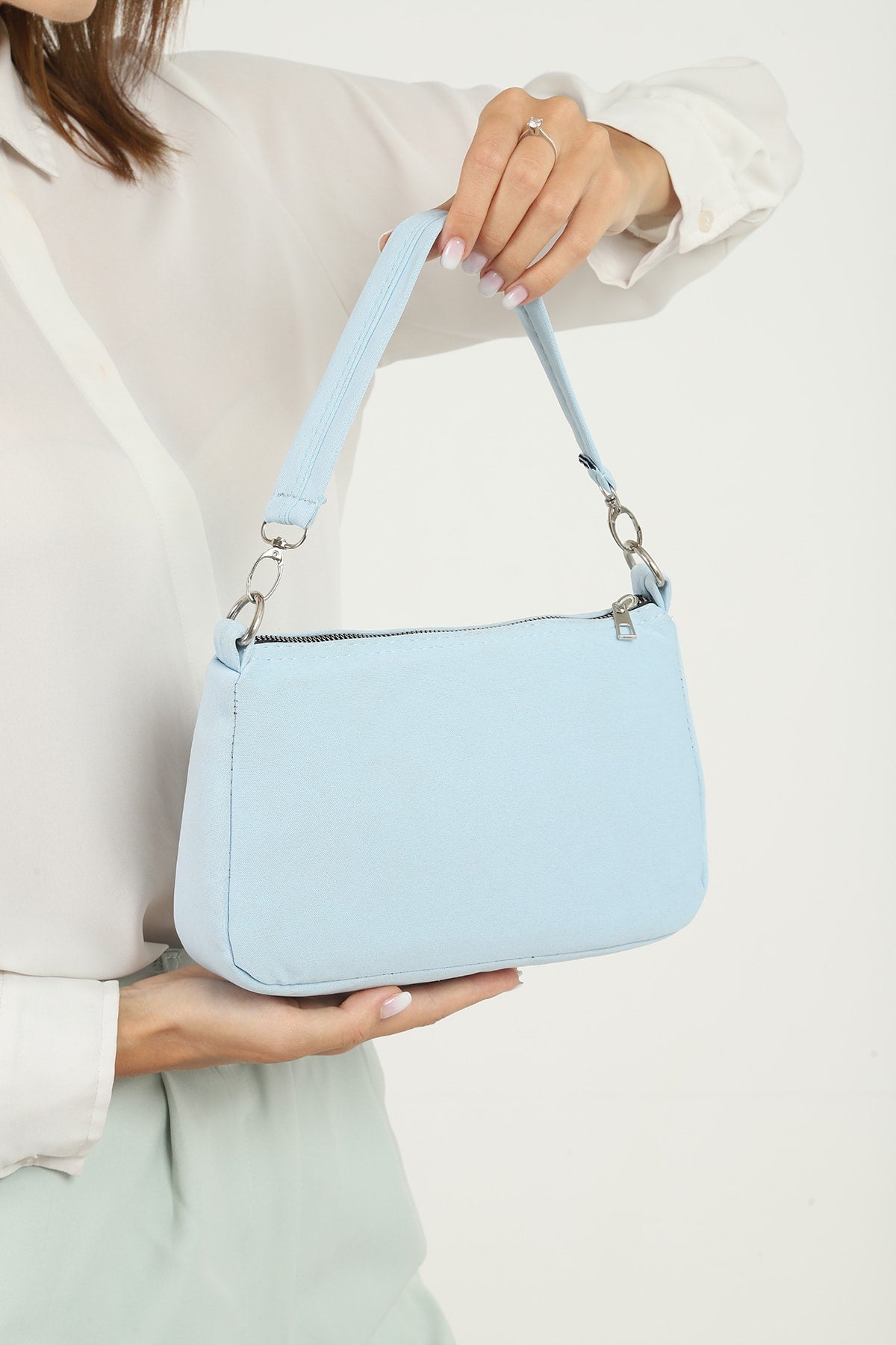 Blue U16 Daily Sport Canvas Fabric Baguette Women'S Hand And Shoulder Bag U:23 E:15 W:7