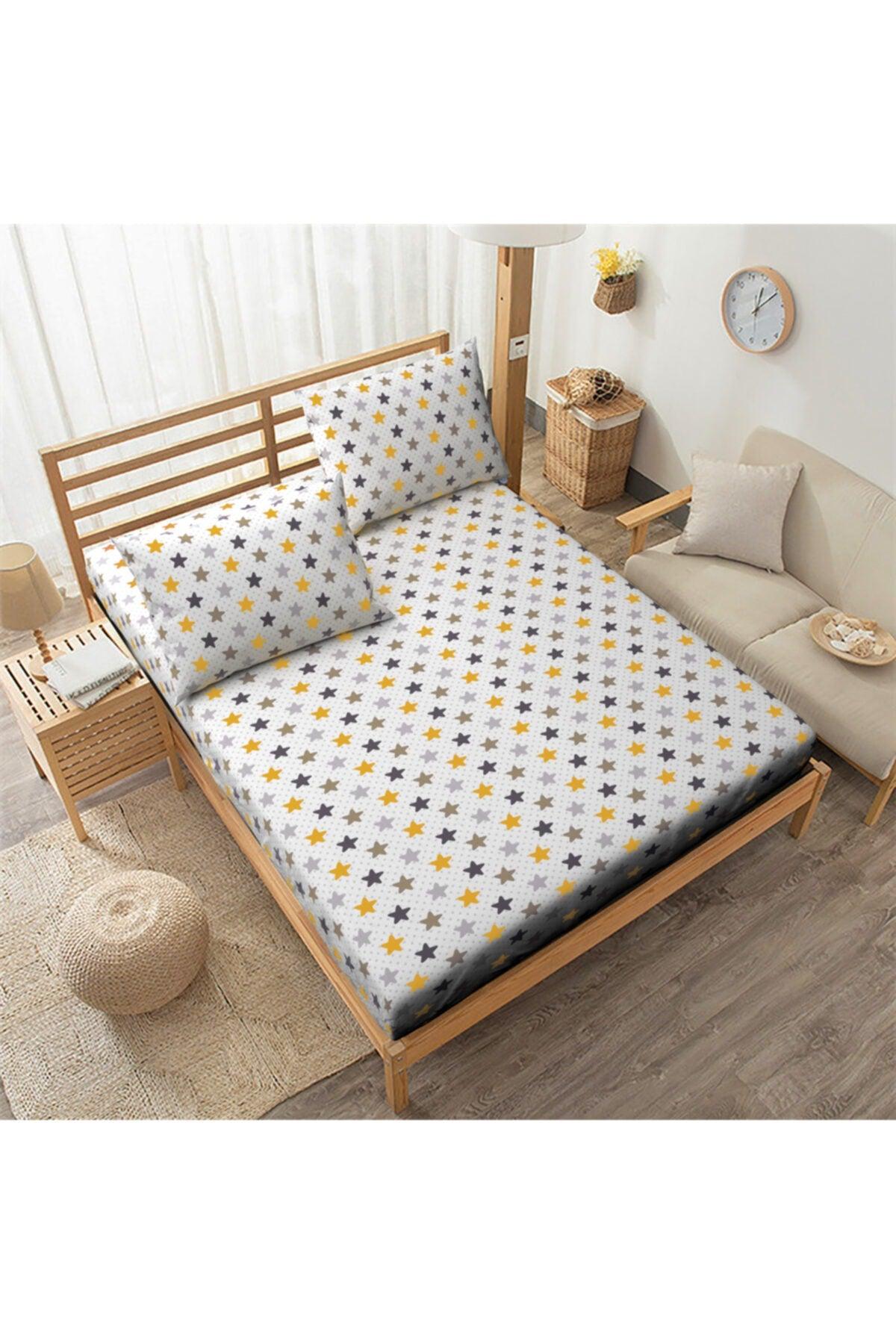 120x200 Yellow Star Cotton Young Room Elastic Bed Sheet Set - Swordslife