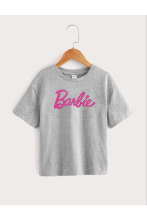 Kids Unisex Oversize Gray Barbie Printed T-Shirt