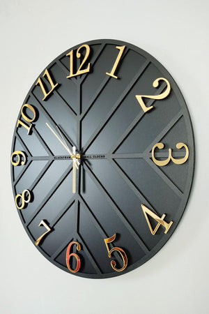 Diagonal Lines - Black & Gold - 50Cm Wall Clock