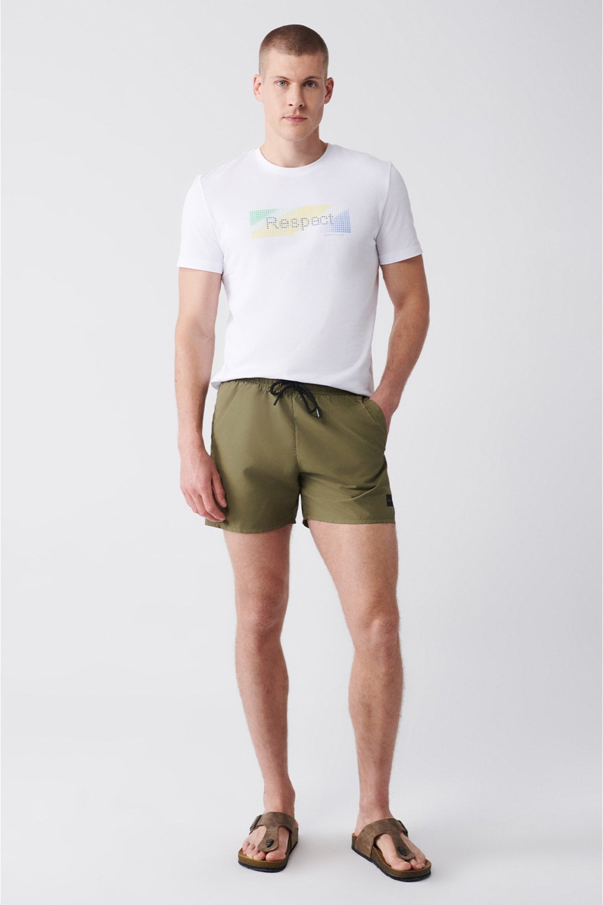 Men'S Khaki Quick Dry Standard Size Straight Swimwear Marine Shorts E003801