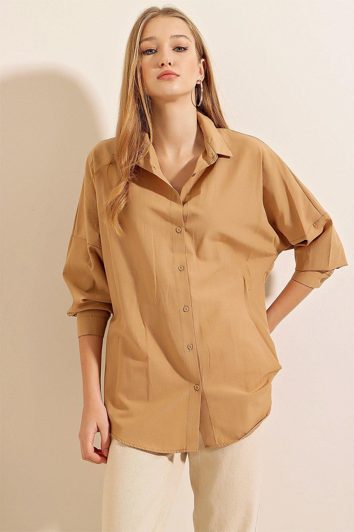 3900 Oversize Long Basic Shirt - Biscuit - Swordslife