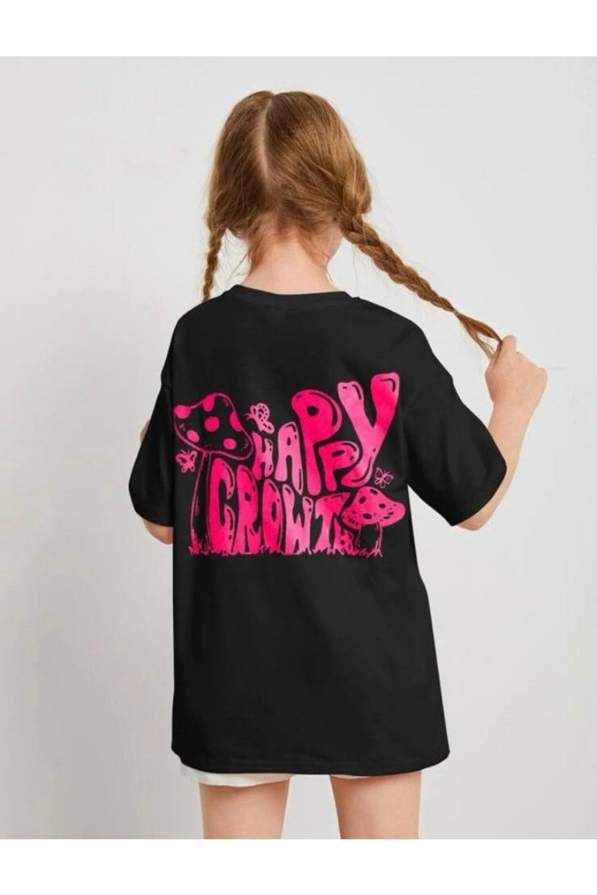 Pink Girl Back Mushroom Printed T-Shirt