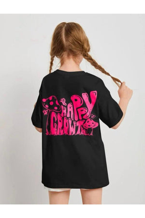 Pink Girl Back Mushroom Printed T-Shirt