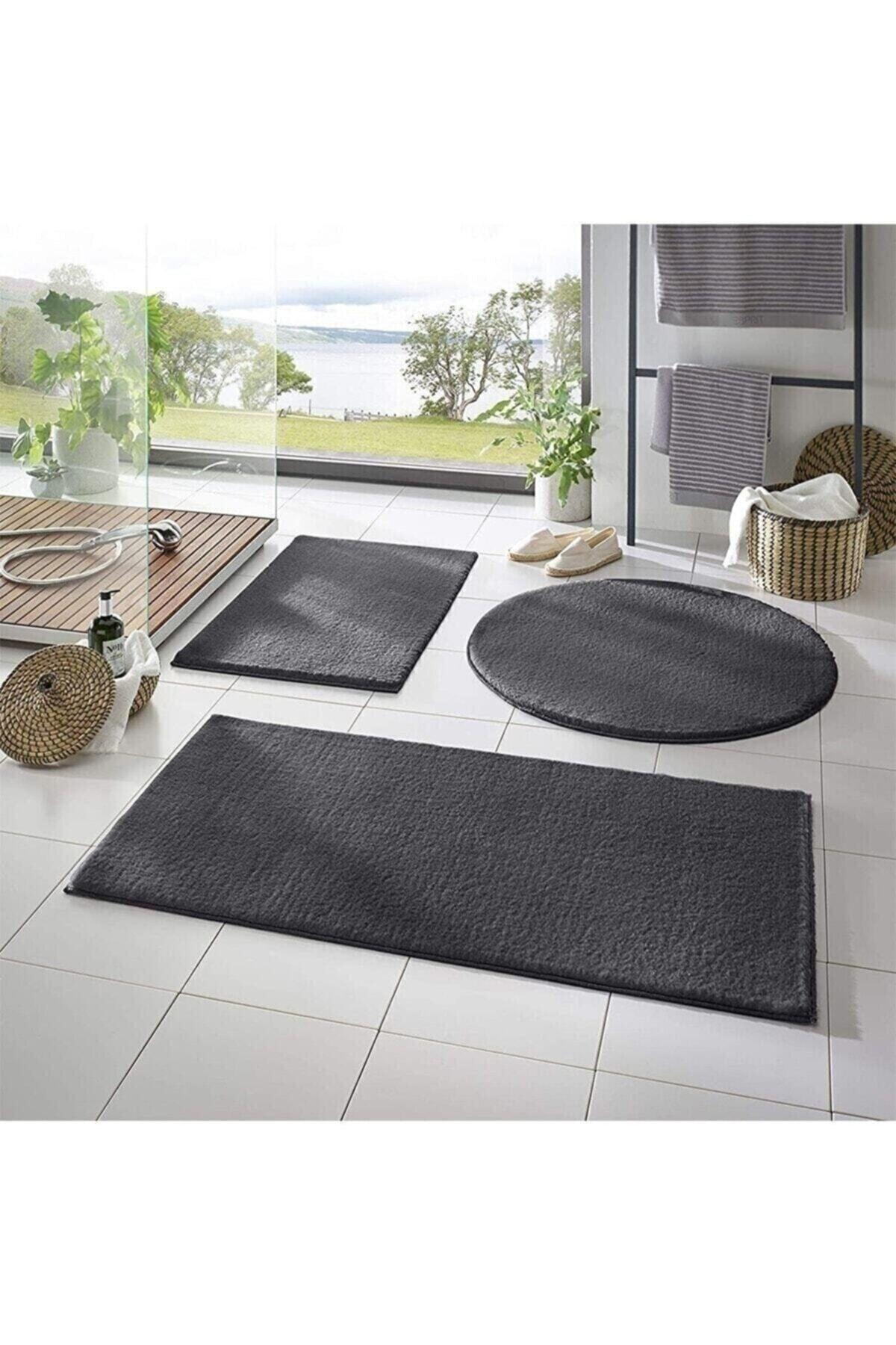 3 Piece Bathroom Carpet Plush Post Carpet Closet Set Dark Gray 50x90--50x60---50x50(round) - Swordslife