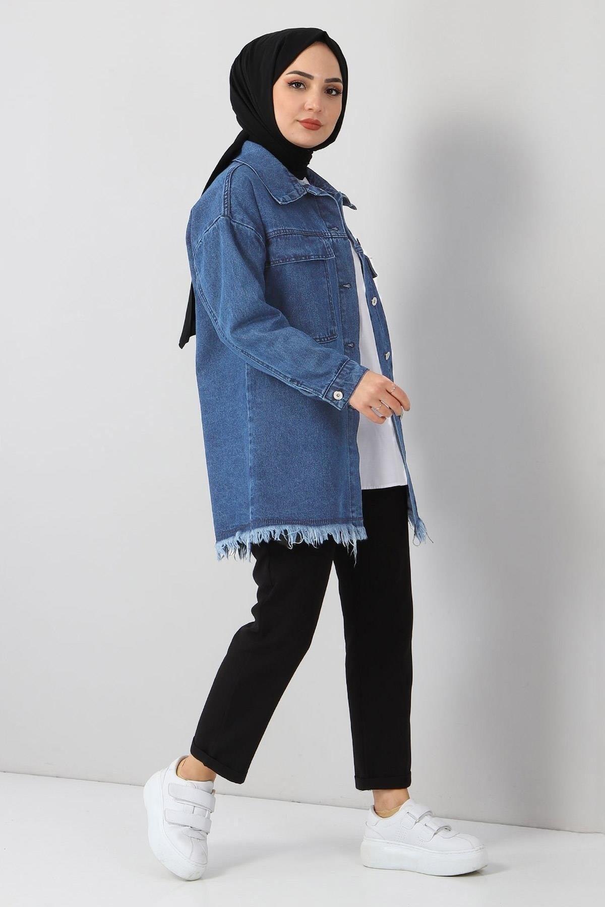 Tassel Detailed Denim Jacket Light Jeans 6011 - Swordslife