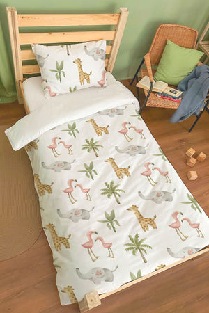 Organic Single Duvet Cover Set - Iconic Series - Pink Safari Animals
