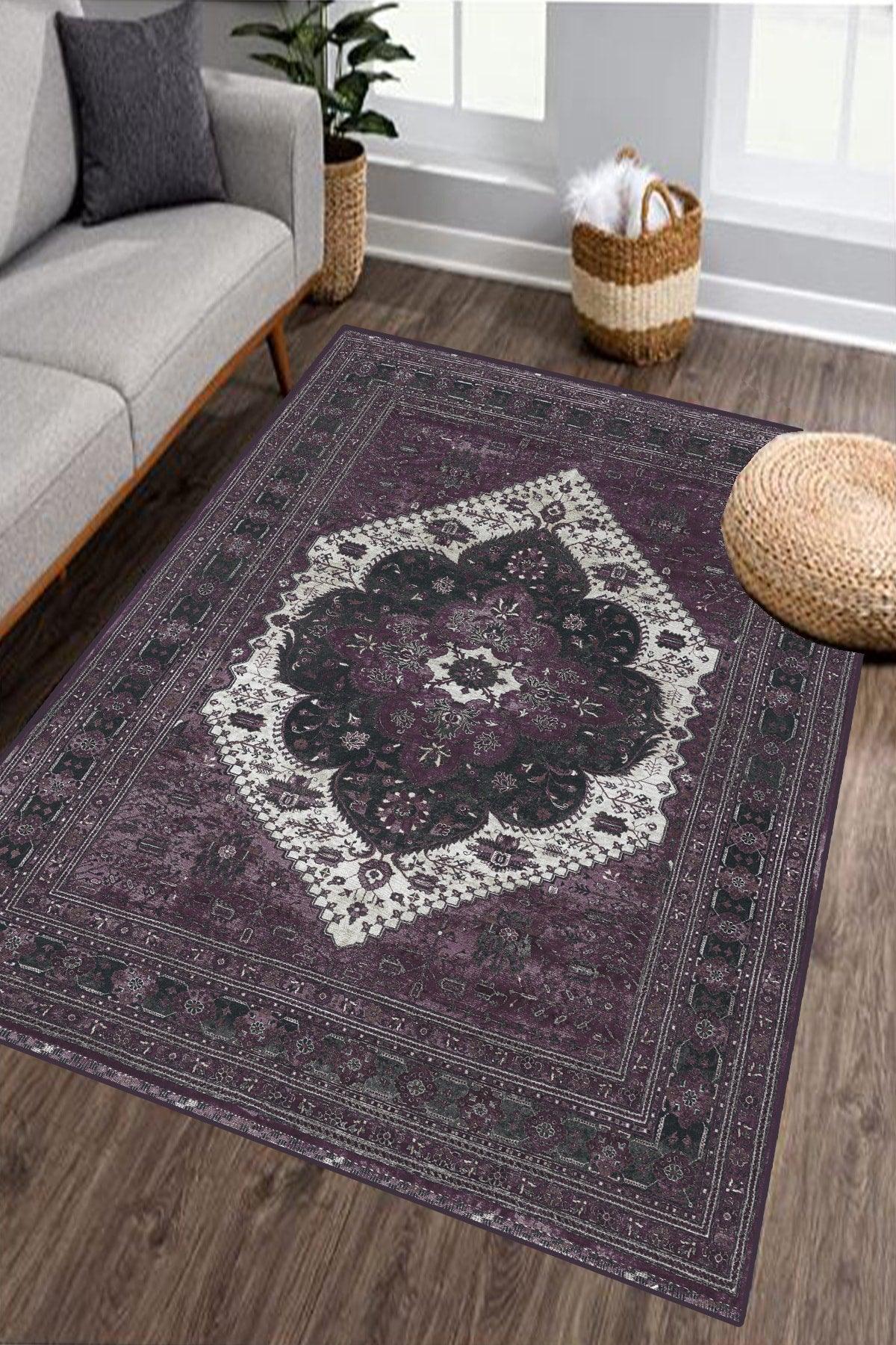 Traditional Pattern Washing Machine Washable Ethnic Rug Purple - Swordslife