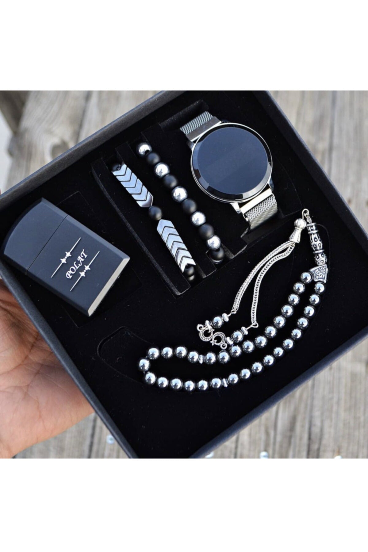 Touch Men'S Wristwatch Lighter Rosary And Bracelet Set
