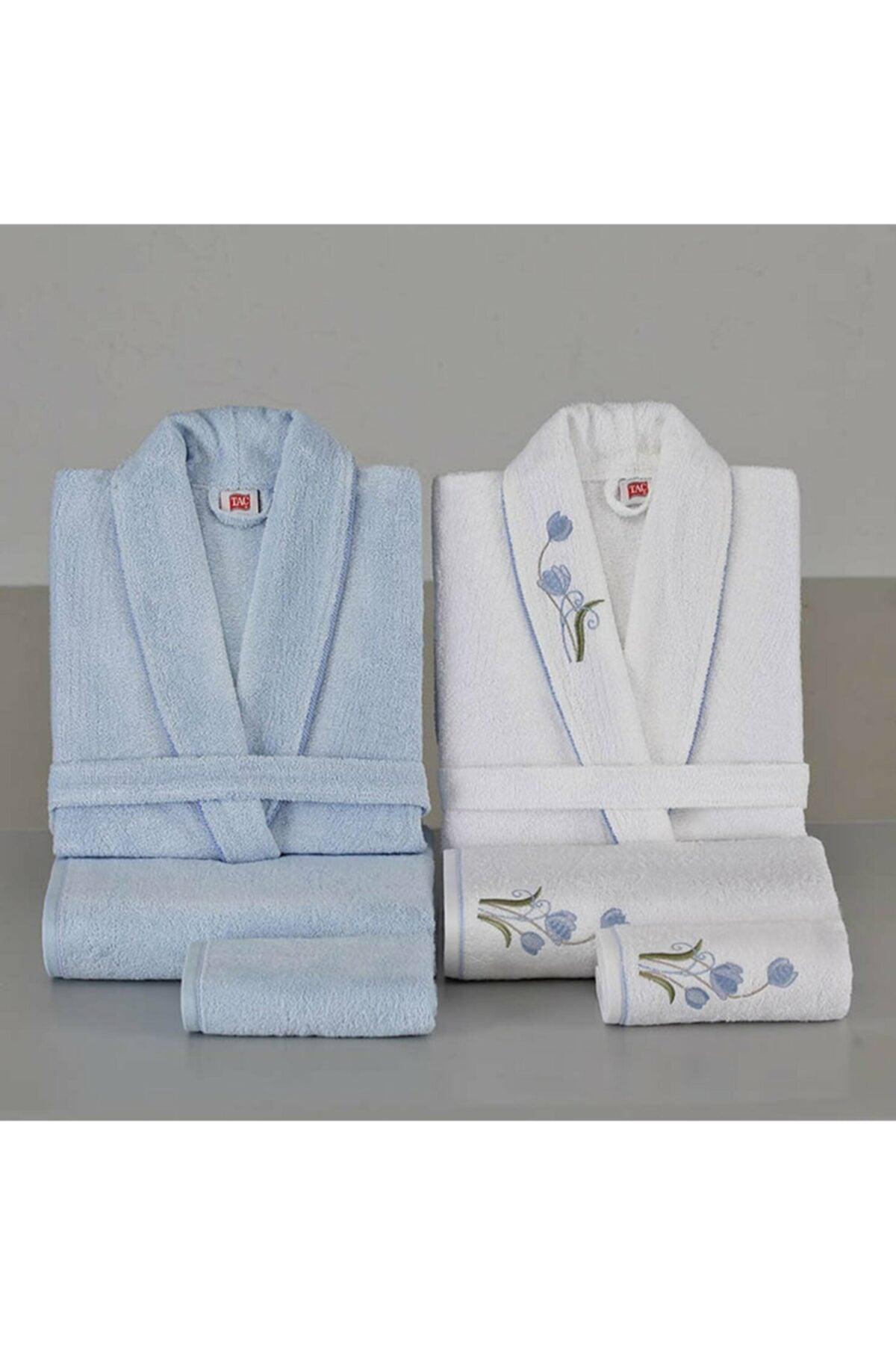 Bamboo Family Bathrobe Set Carmen White & Blue - Swordslife