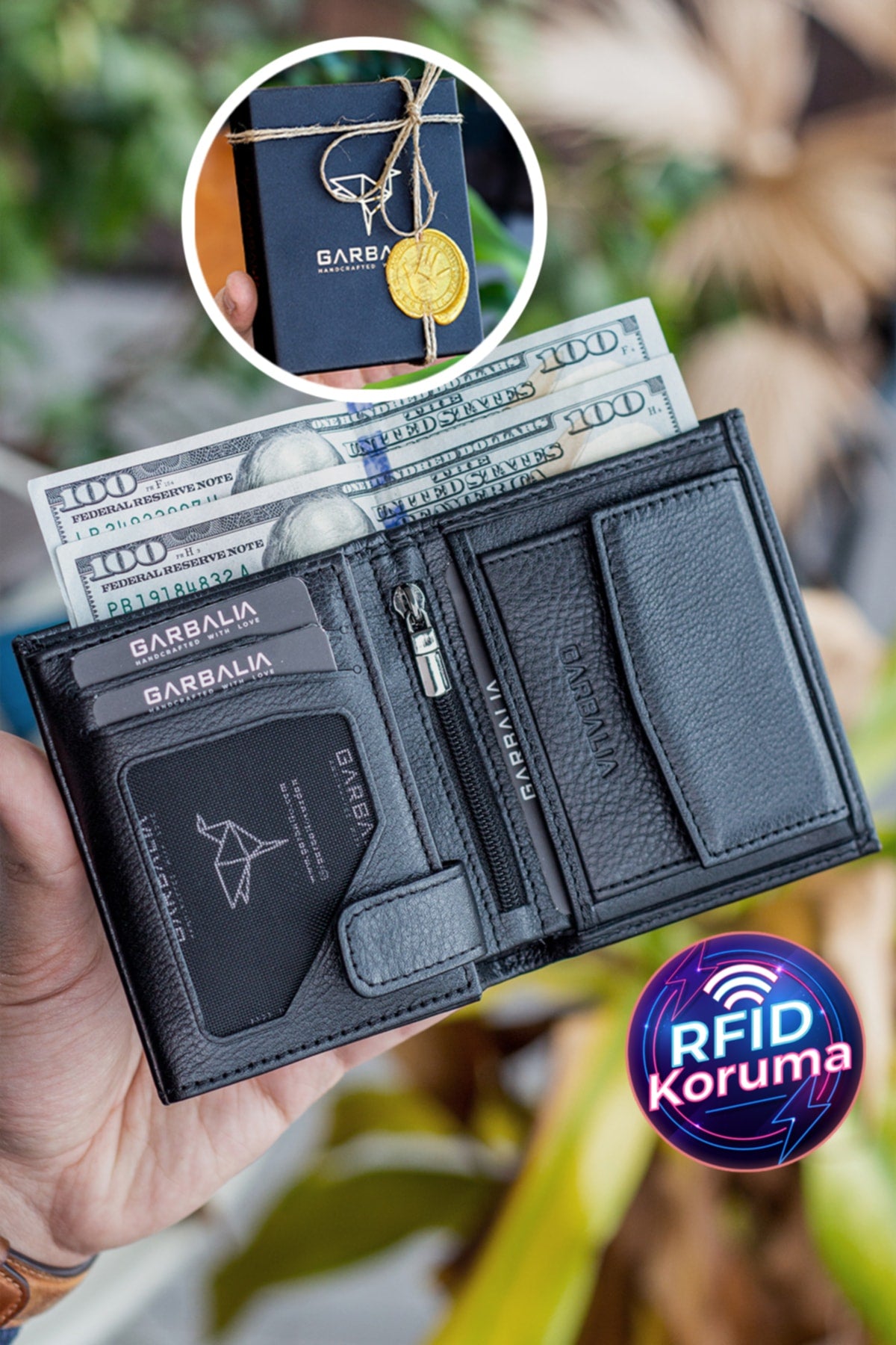 Genuine Leather Black Men'S Coin-Eyed Wallet Jcksn101