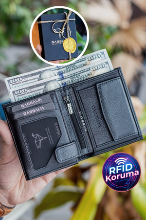 Genuine Leather Black Men'S Coin-Eyed Wallet Jcksn101