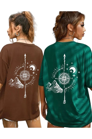 Compass Printed Oversize Unisex T-Shirt 2 Pack (2 Pcs)