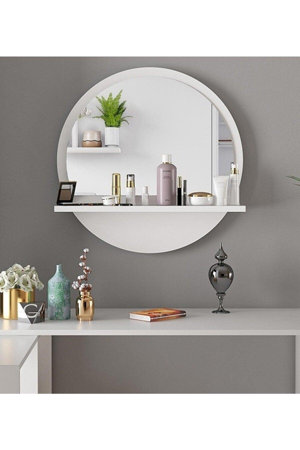 Keep 45 Cm White Decorative Round Shelf Mirror - Swordslife