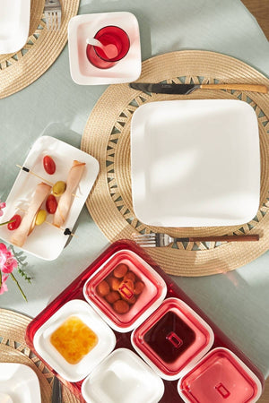 Fabio Red Porcelain 41 Pieces 6 Person Breakfast Service Set Square