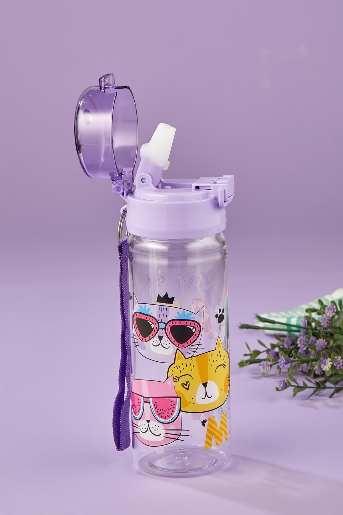 Healthy Polycarbonate Flask 500 Ml, Flask With Straw 500 Ml Cats