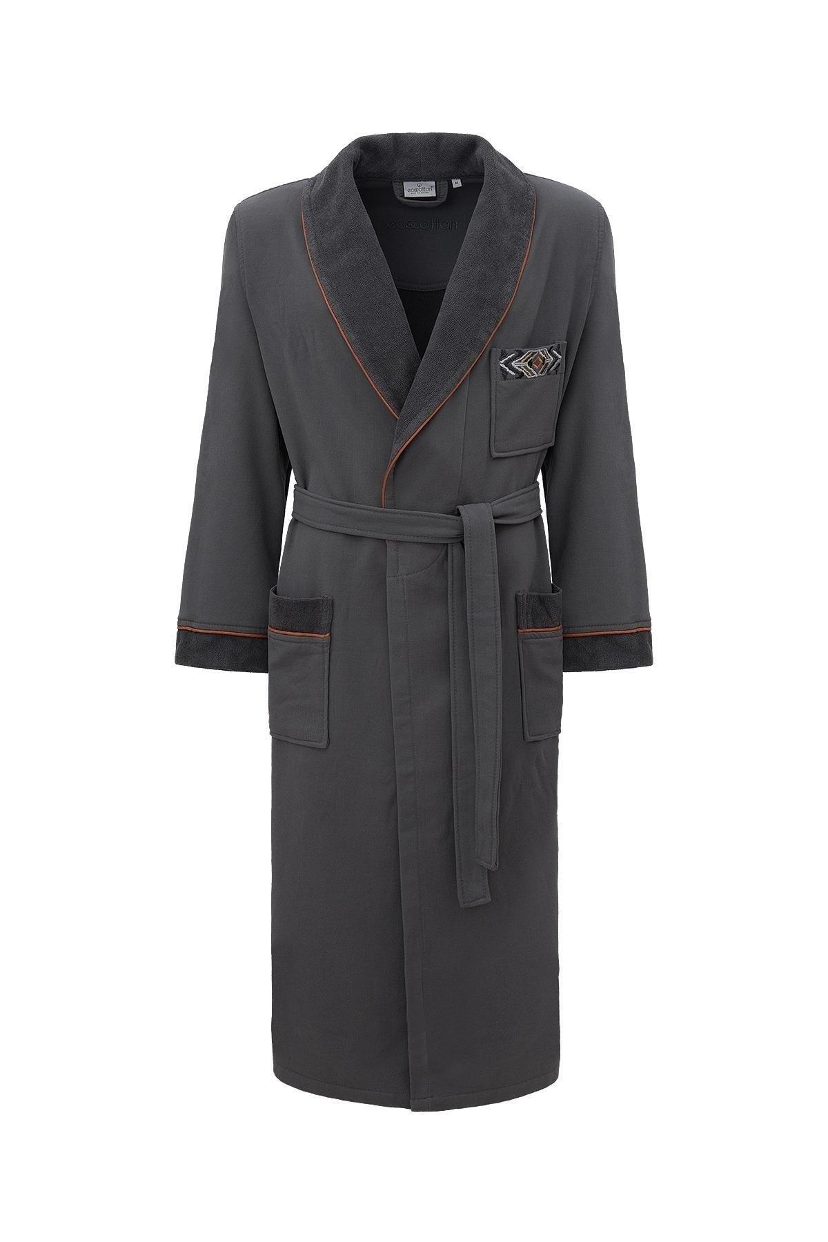 Pamira Men's Bathrobe 100% Organic Cotton Embroidered Anthracite - Swordslife