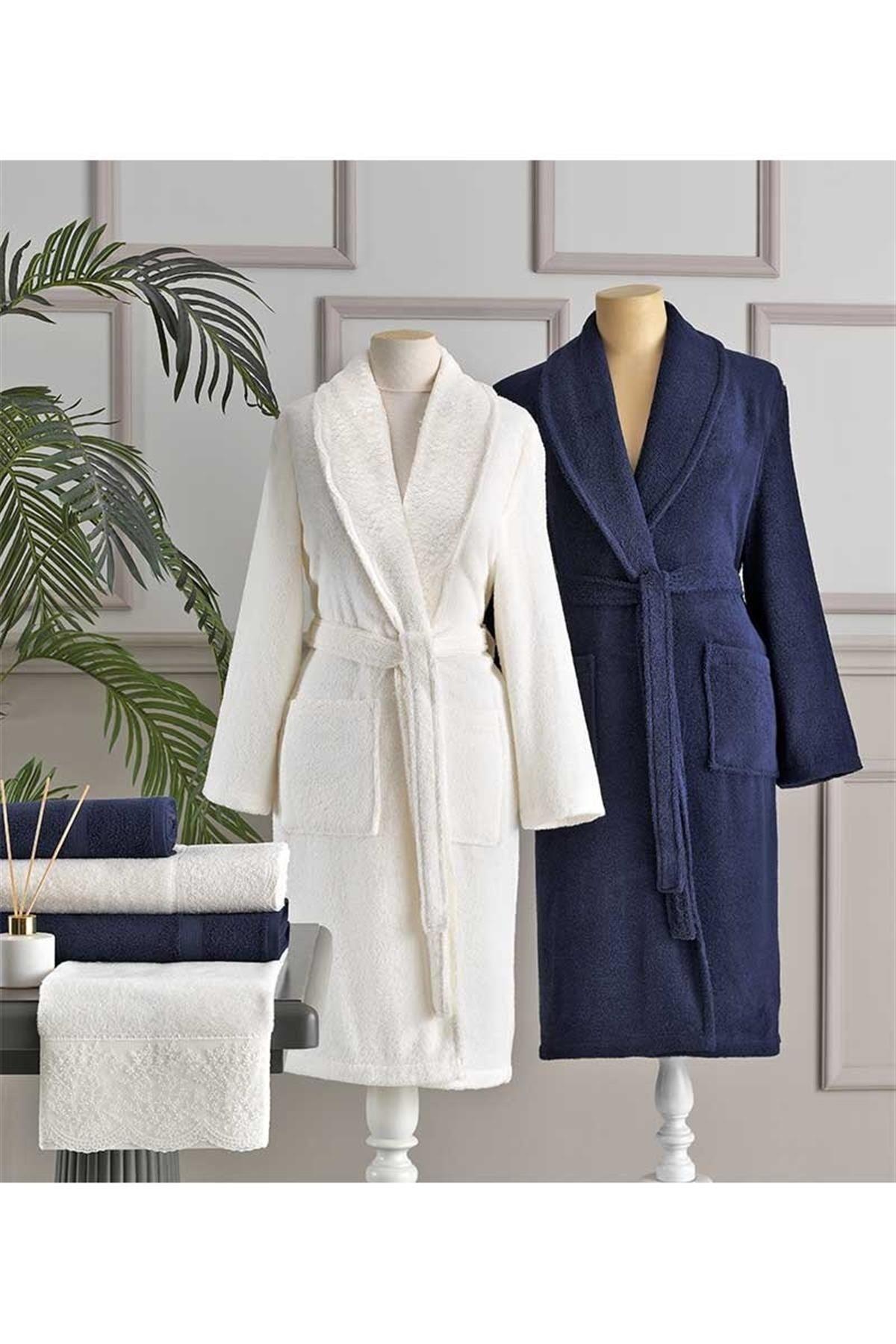 Branch Family Bathrobe Set Cream-navy blue - Swordslife