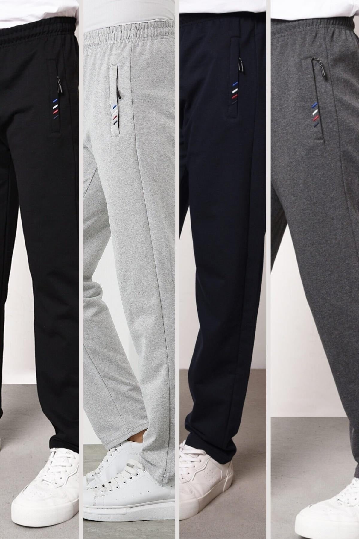 Multicolor Men'S Zipper Pocket Embroidery Detailed Straight Leg Casual Fit 4-Pack Of Sweatpants