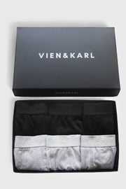 Men'S Black Gray 6-Box Plain Lycra Boxer Shorts