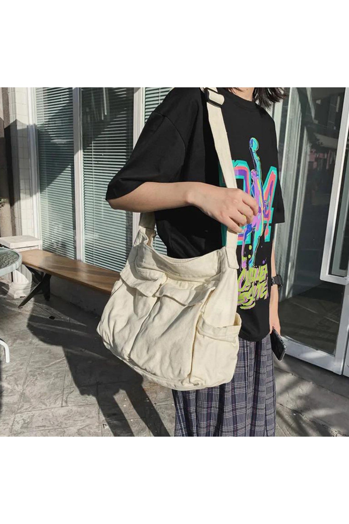 Cream Crinkle Messenger Bag