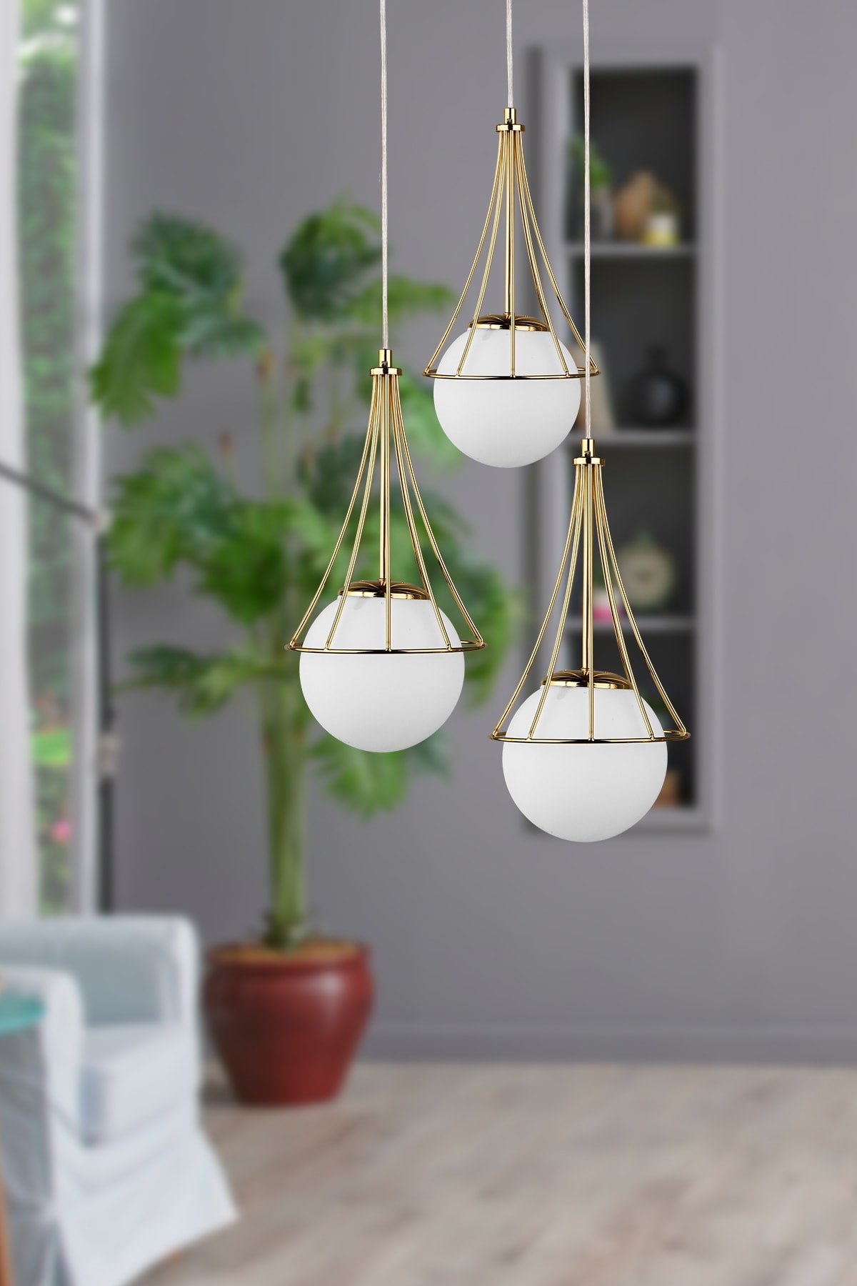 Lapis 3Rd Chandelier Gold-White Glop Glass