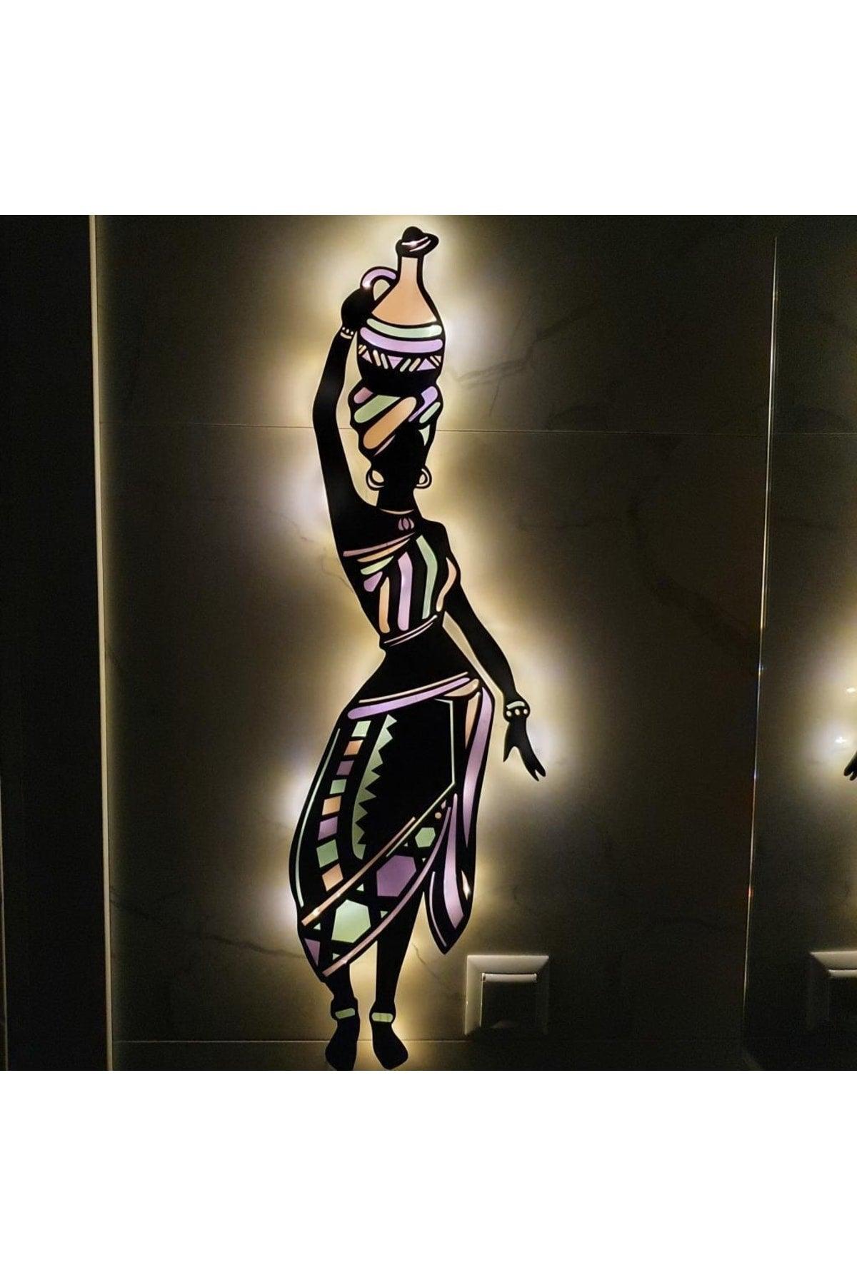 Epoxy Wooden Jug Skirted African Woman Figured Wall Decor Night Lamp 60 Cm - Swordslife