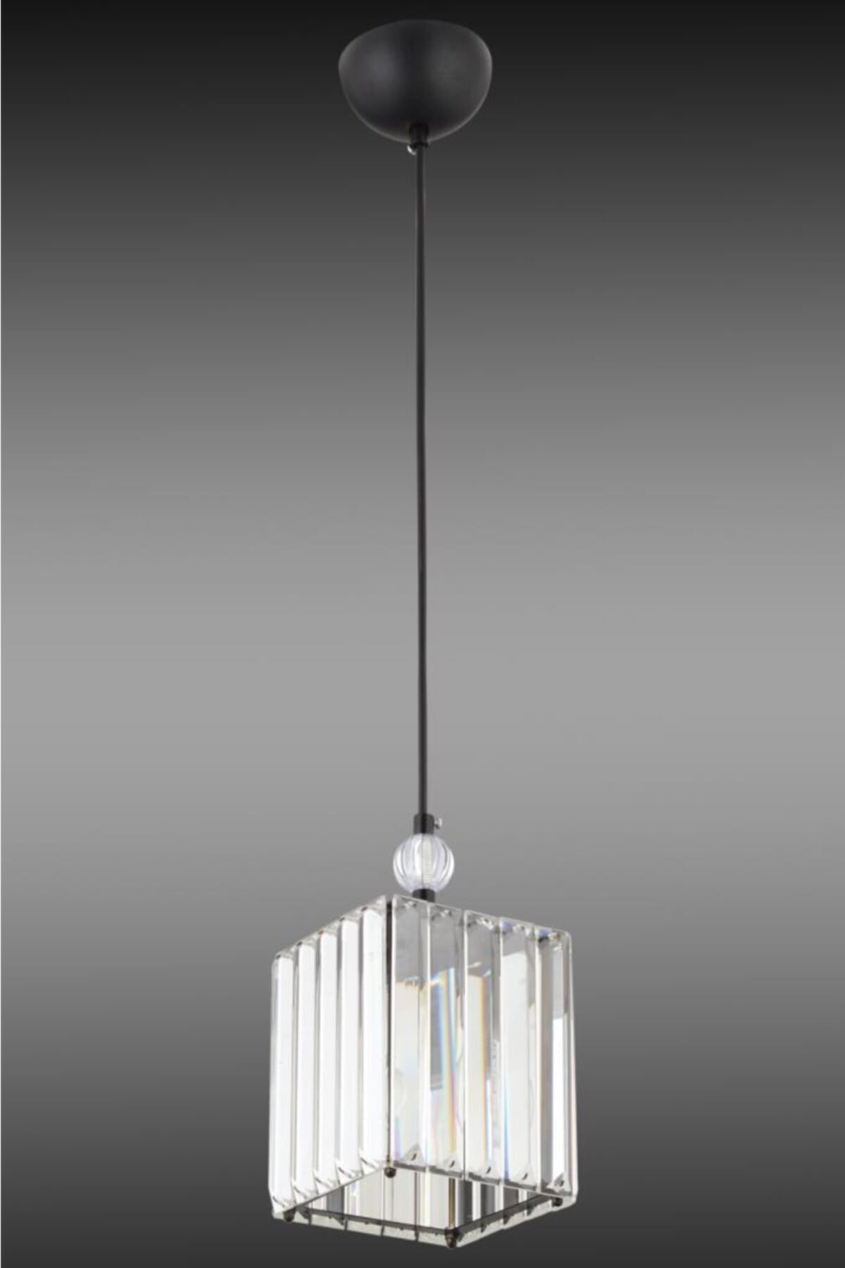 Dolunay Single Black K-15 Stone Chandelier With Crystal Stone Plumbing