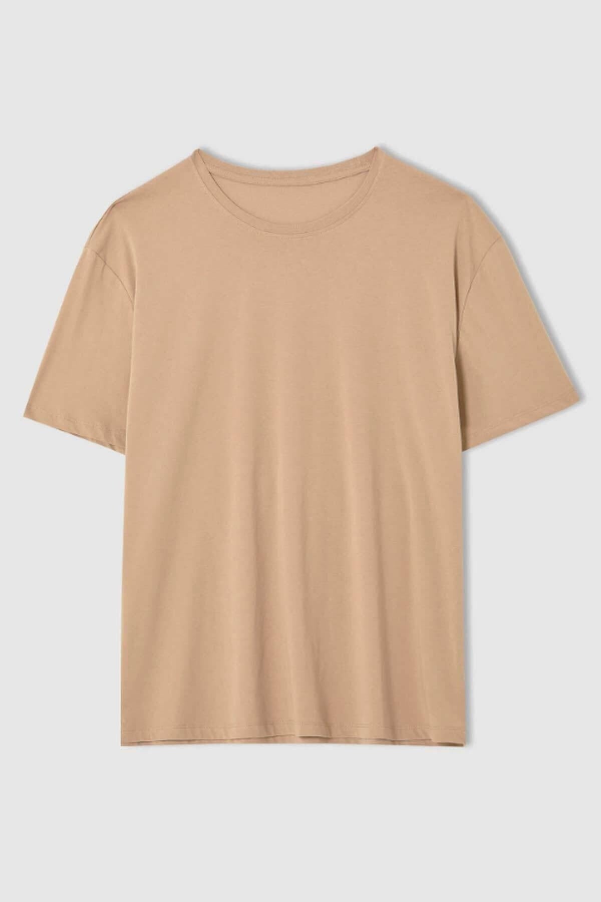 Men'S Beige Crew Neck Cotton Short Sleeve T-Shirt