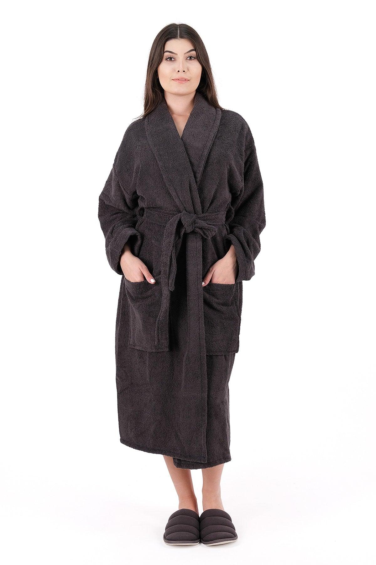 Soft Line 100% Cotton Salyaka Anthracite Color (L-XL-2XL-3XL-4XL) Large / Oversized Bathrobe - Swordslife