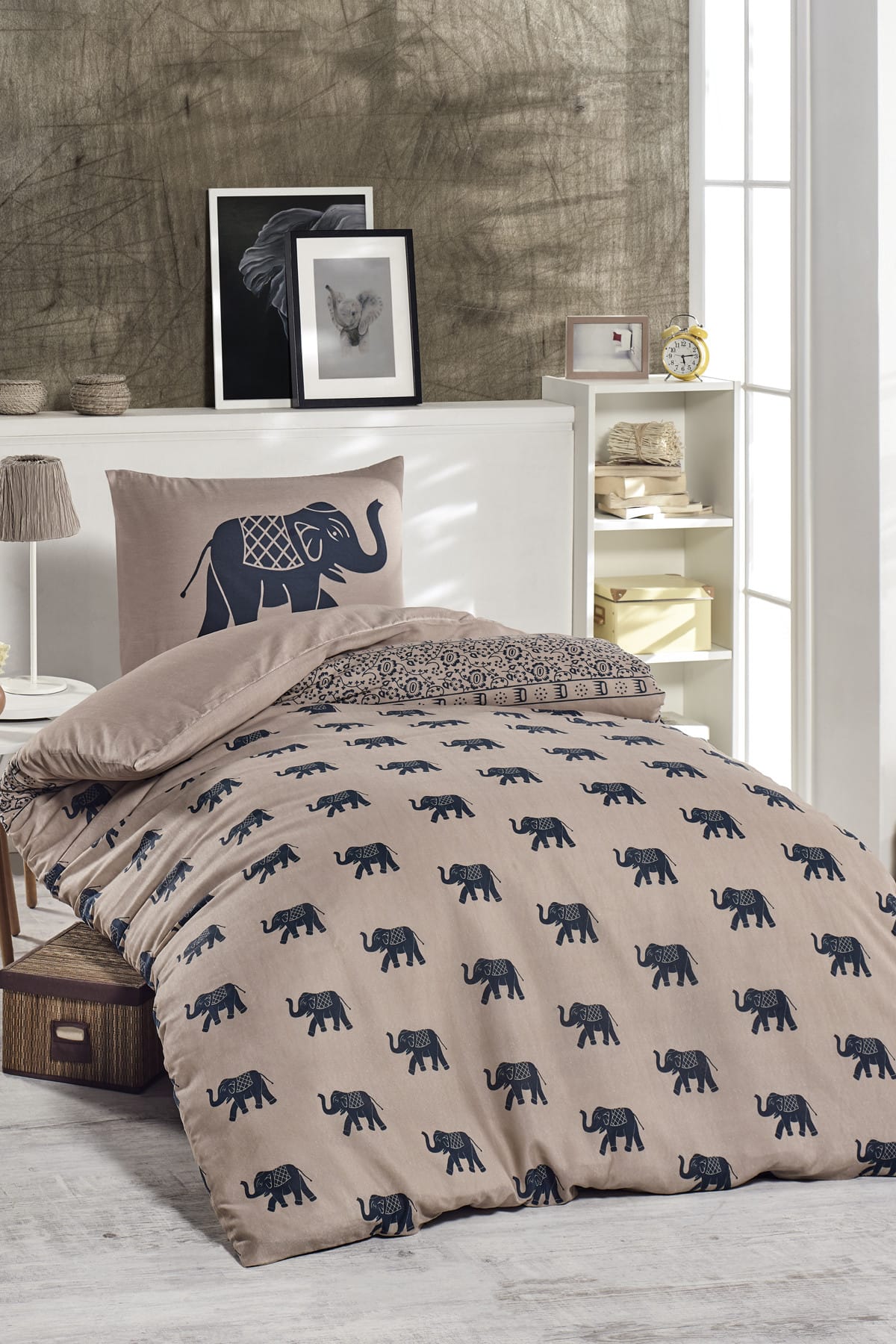 Single Junior Duvet Cover Set Elephant Blue
