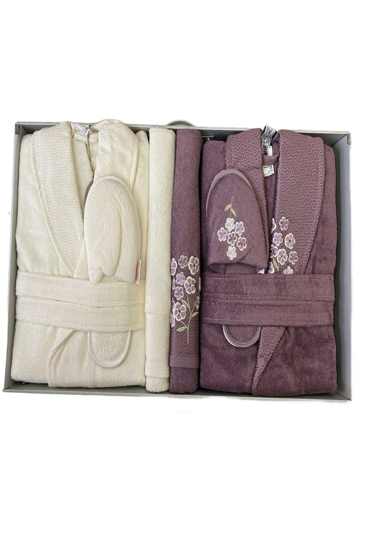 Bamboo Bathrobe Set Nancy Happy Set Plum Cream - Swordslife