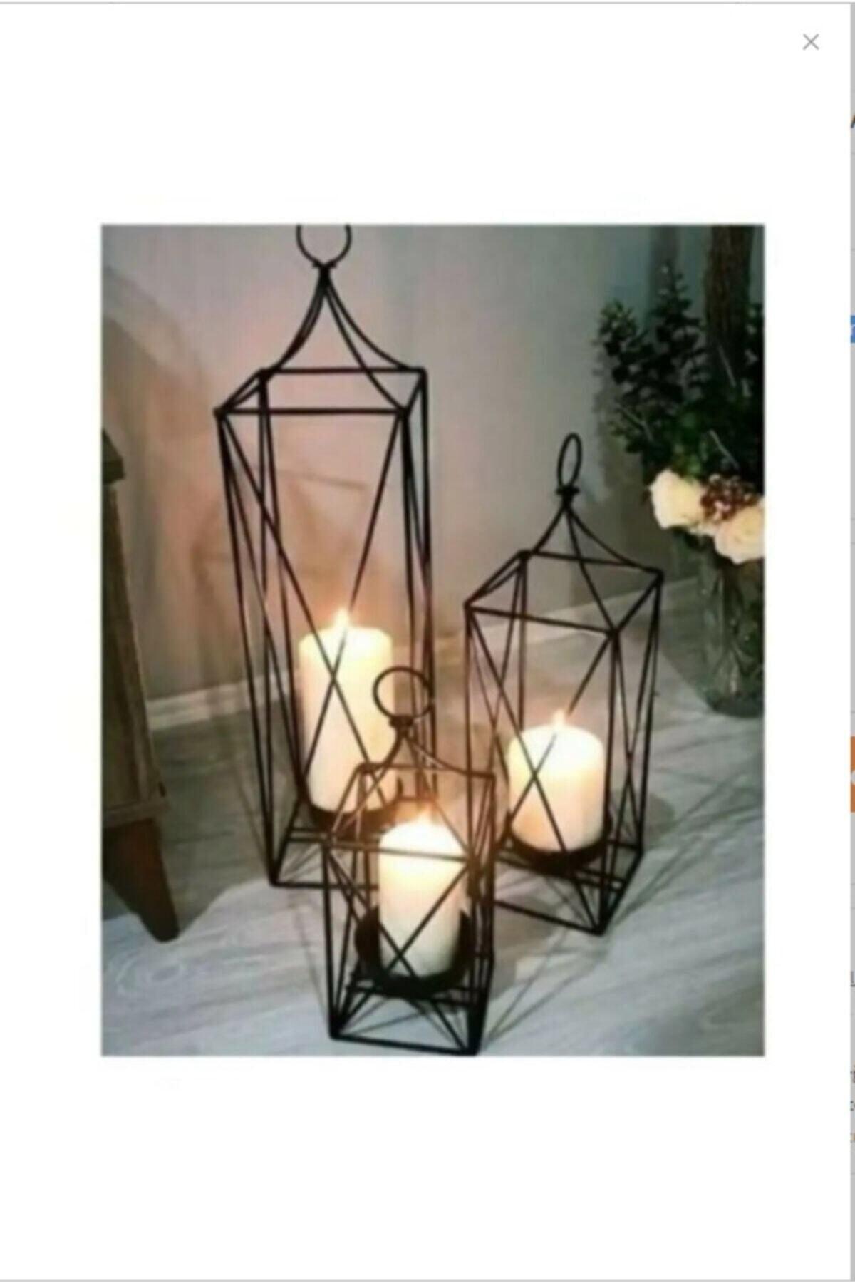 Laisy Decorative Set of 3 Wrought Iron Cage Lantern Candle Holders Dimensions: Length:64-50-33 Width:17-15-13 - Swordslife