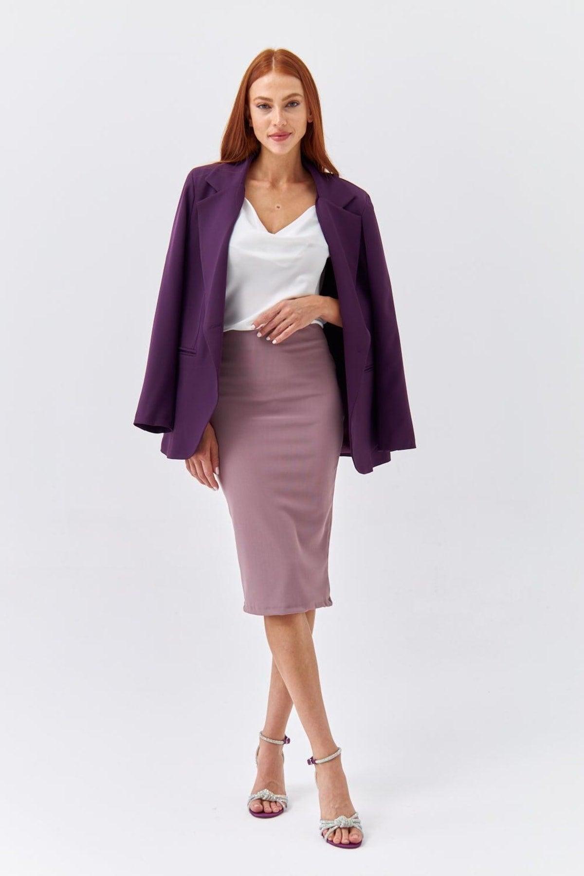 Midi Length Pencil Light Plum Skirt - Swordslife