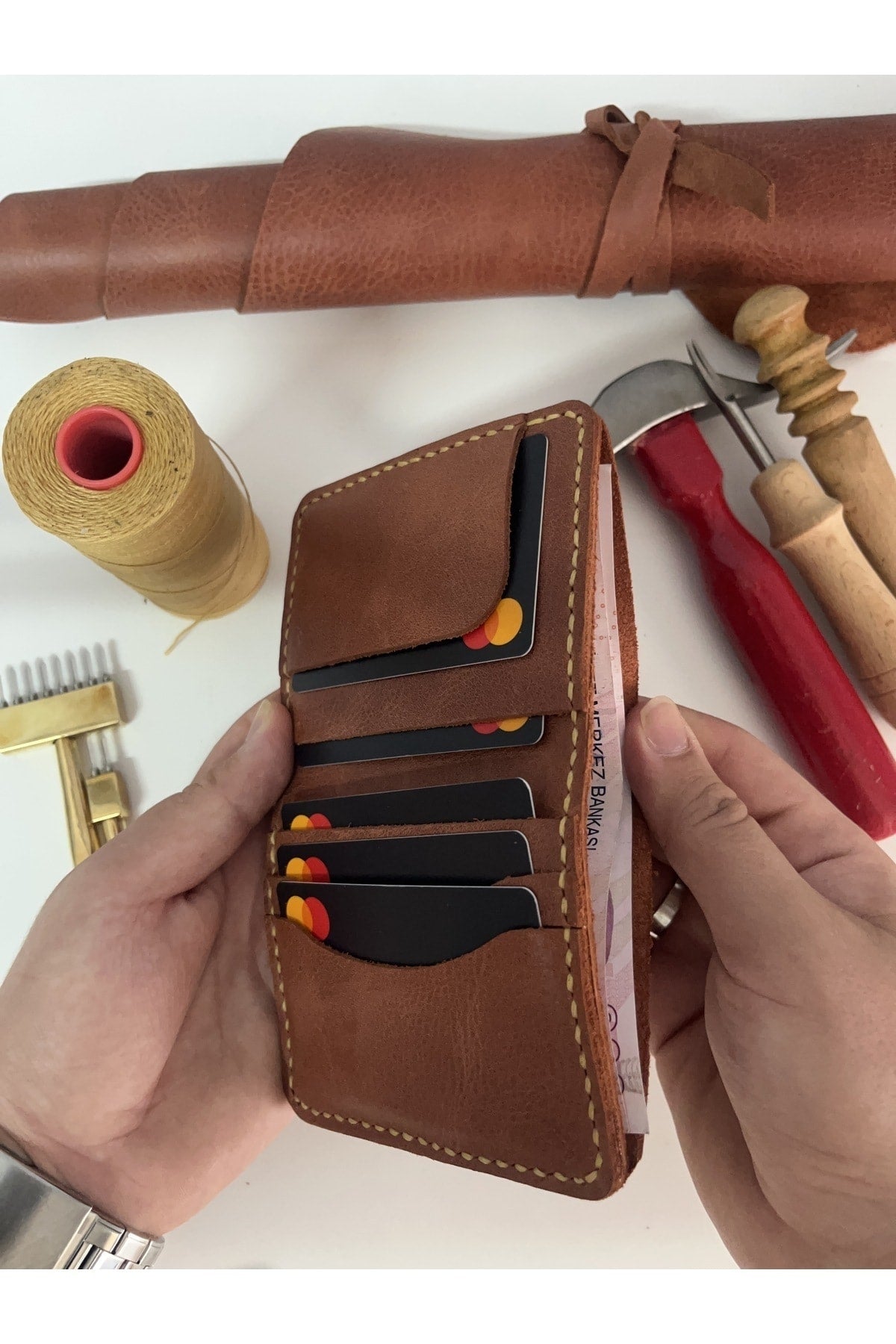 Genuine Leather Wallet With Card And Cash Compartment - Personalized Name Printing (Keychain Gift)