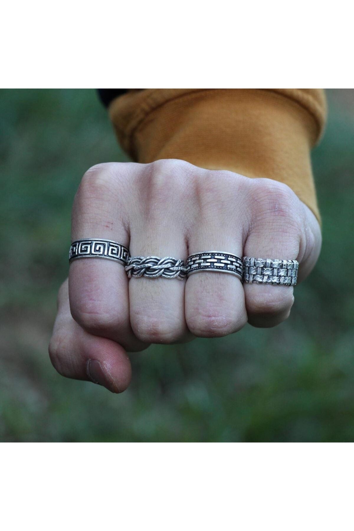 Antique Silver Plated Adjustable Model 4 Pieces Men'S Wedding Ring Set