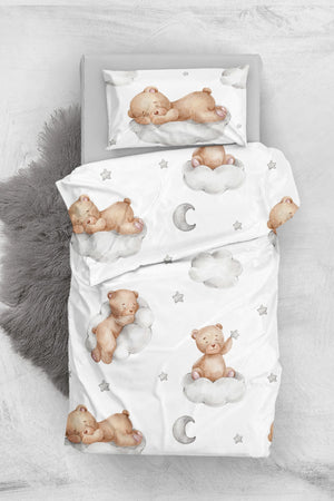 Sleeping Teddy Bear 3D Cotton Satin Baby Duvet Cover Set