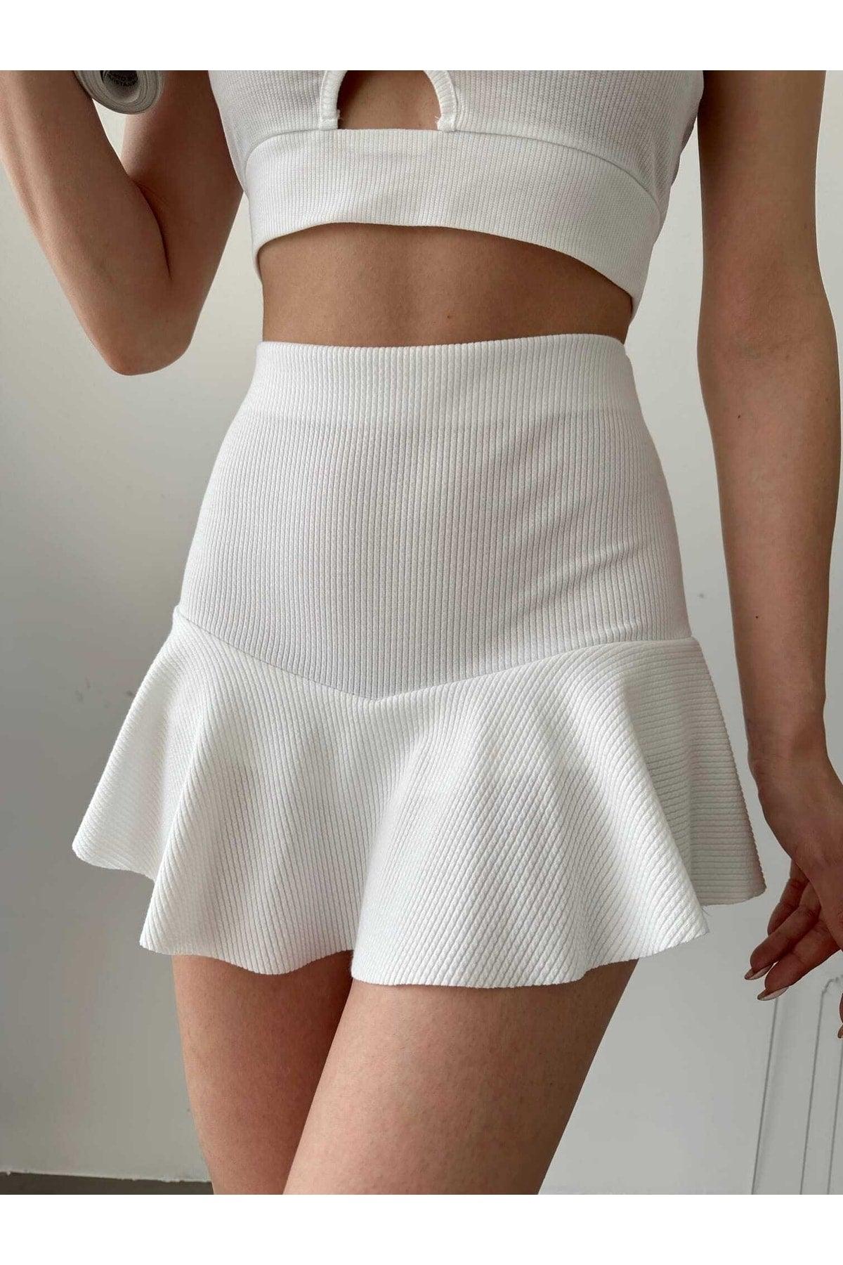 Ribbed Ruffle Short Skirt - Swordslife