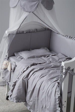 Frilly Gray 60X120 Color Crib / Montessori Side Protection And Duvet Cover Set Bedding Set