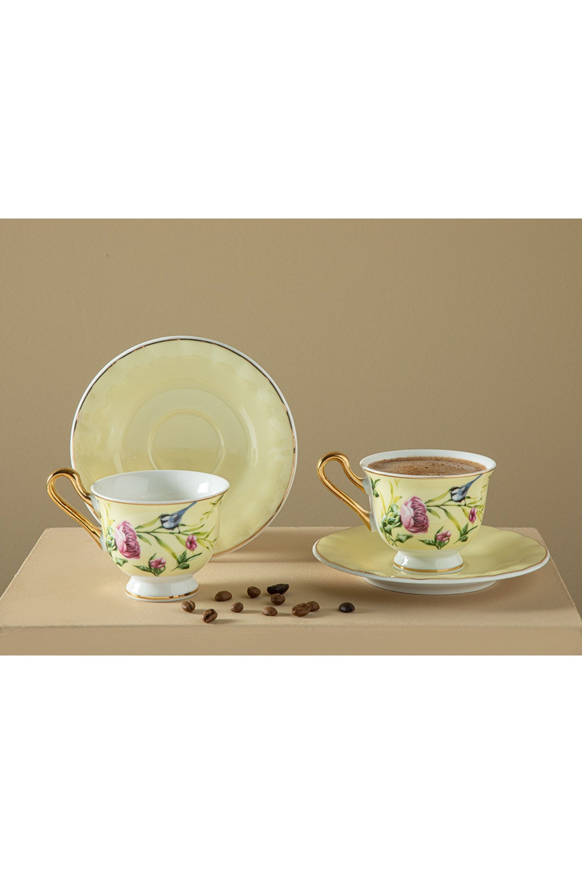 Vanilla New Bone China 4 Piece Set Of 2 Coffee Cups 90 Ml Light Yellow