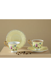 Vanilla New Bone China 4 Piece Set Of 2 Coffee Cups 90 Ml Light Yellow