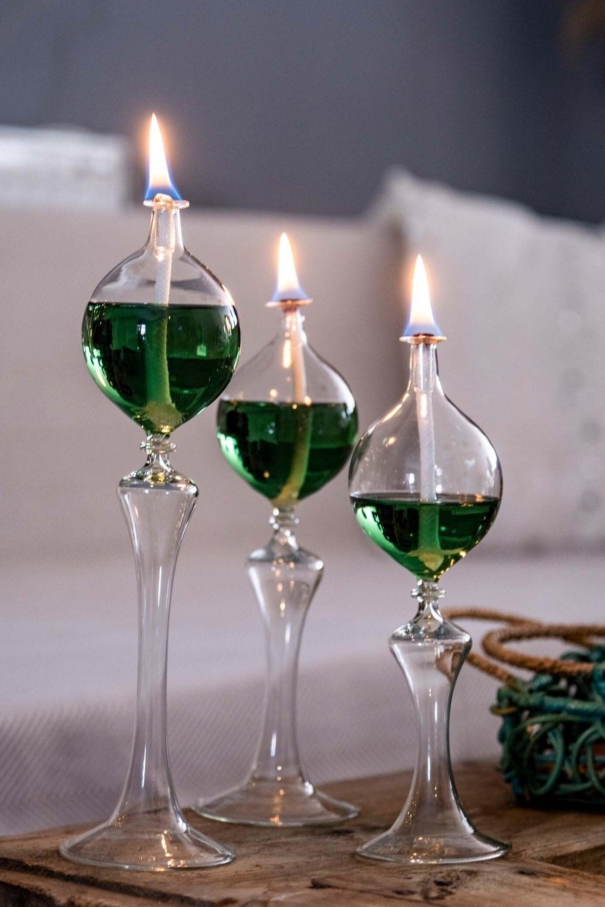 Foot Drops Candlestick Glass Oil Lamp Set of 3 Oil Candlestick Emerald Green - Swordslife