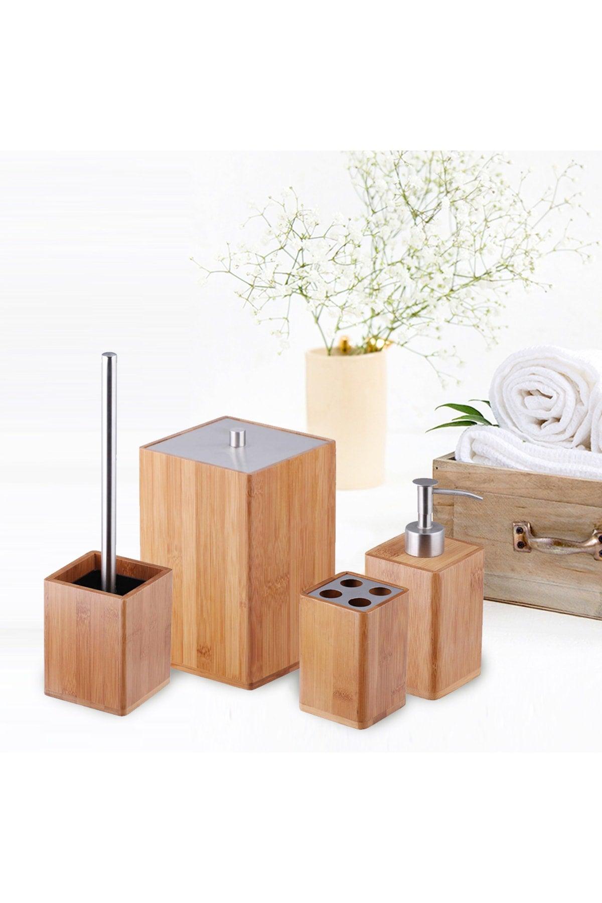 Bamboo Set of 4 Bathroom Accessory - Swordslife