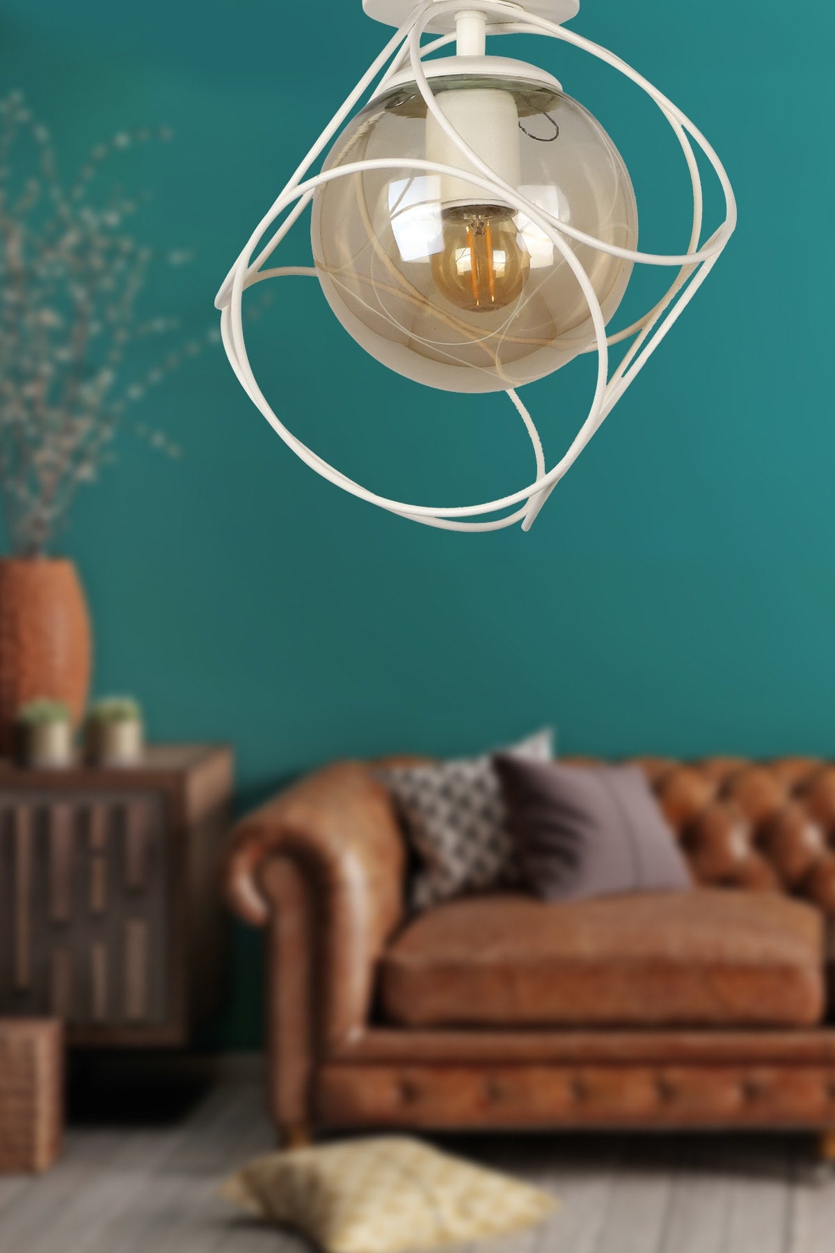 Suna Single White-Honey Glass Ceiling Mount Chandelier