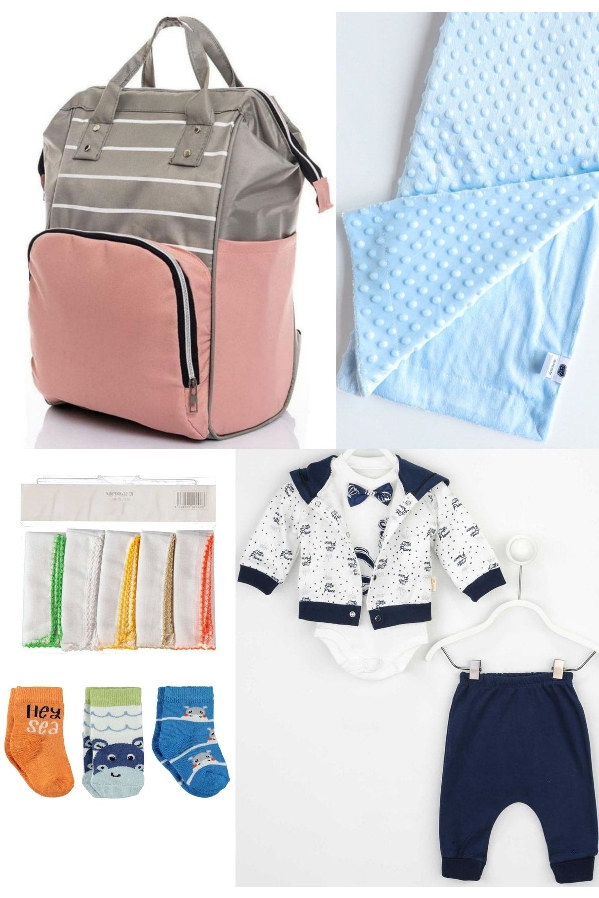 5 Piece Maternity Set (Baby Care Backpack, Hospital Exit, Chickpea Blanket, 10 Wipes and 3 Socks)