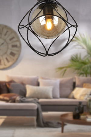 Suna Single Black-Honey Glass Ceiling Mount Chandelier